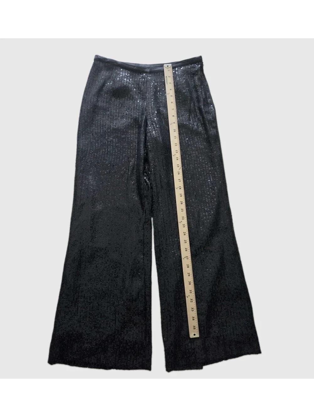 Tory Burch Ginger Sequin Wide Leg Pants Black Silk Size 12 Evening Dress Luxe